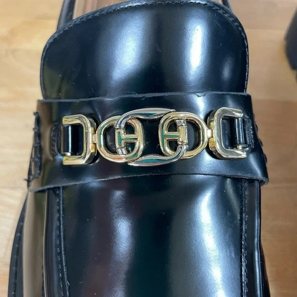 Sam Edelman Black Patent Leather Loafers with Gold Chain - Picture 7 of 16